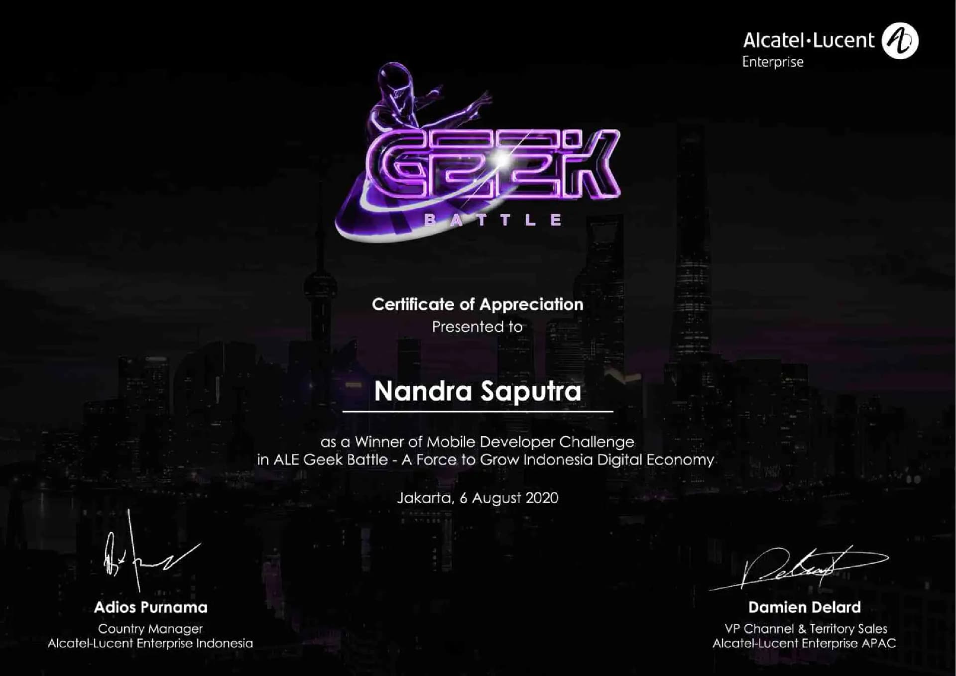 1st Place Certificate