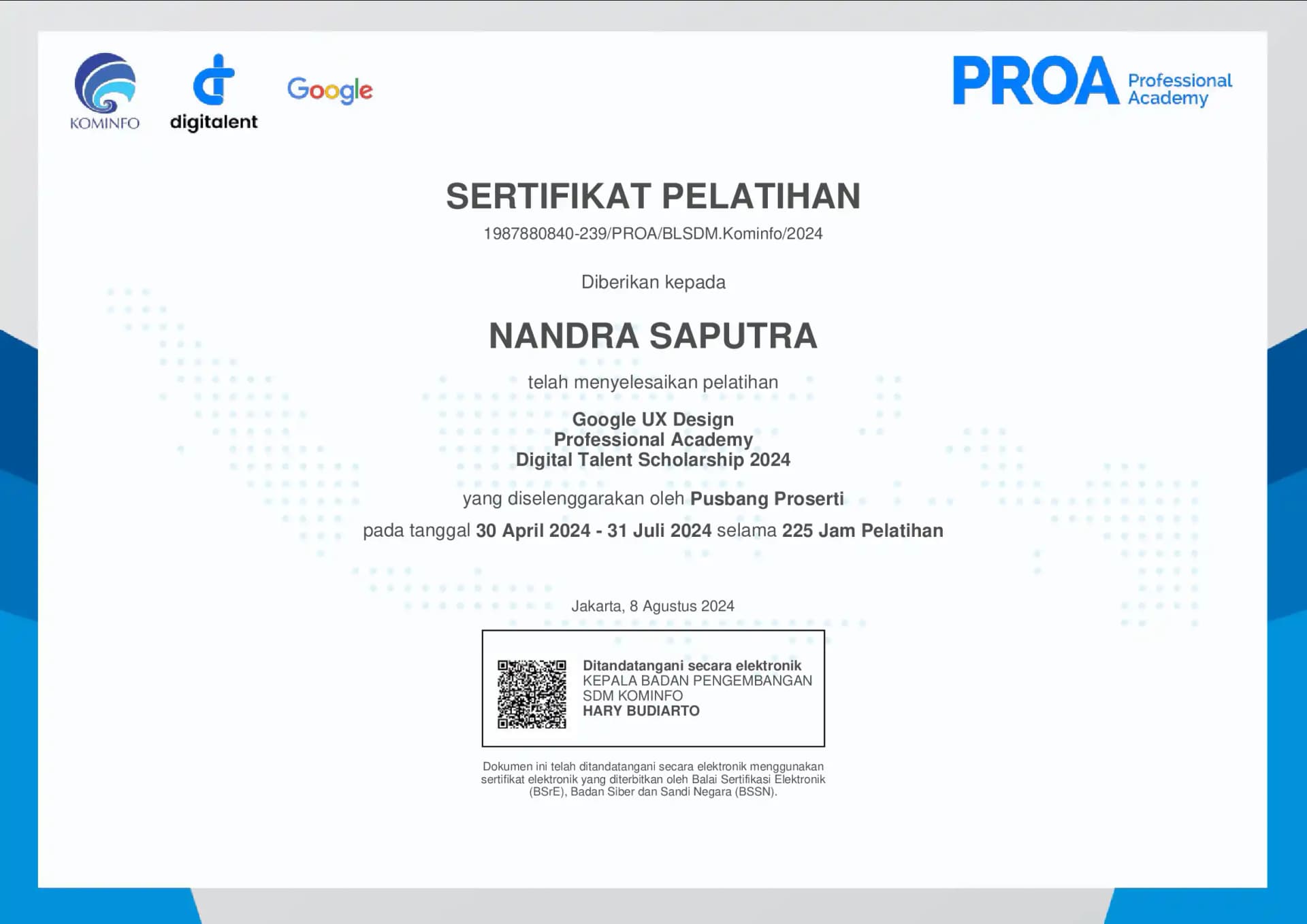 Digitalent Completion Certificate